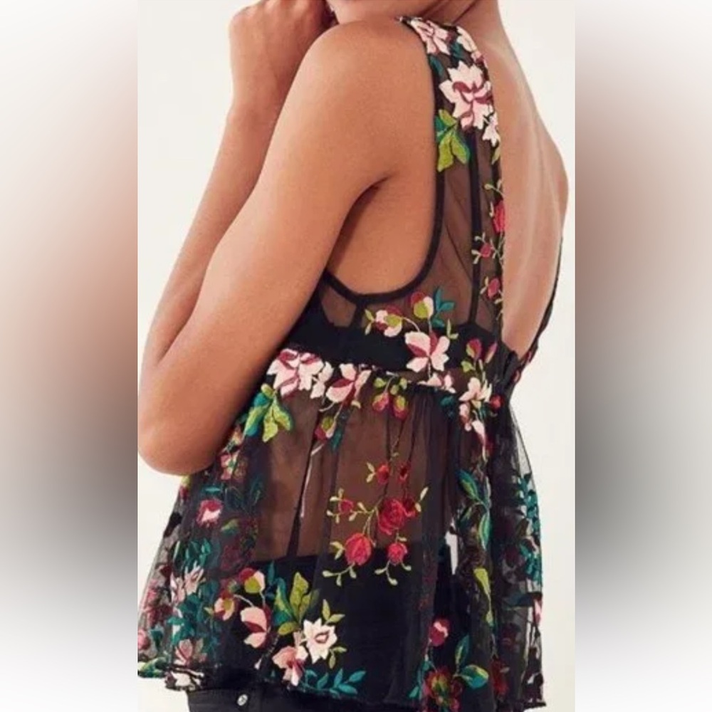 Sweet Sheer Ruffle Romantic Floral Embroidered Brandy Melville vibe Top